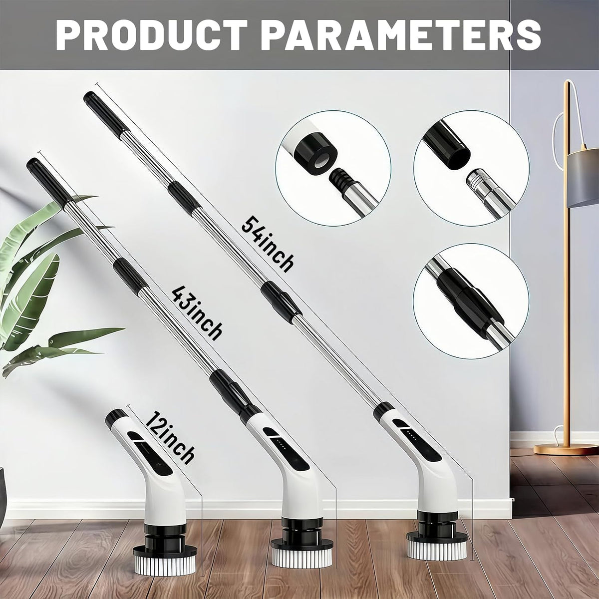 Cordless Electric Spin Scrubber – 2-Speed Power Shower Brush with 9 Heads & Adjustable Extension Handle