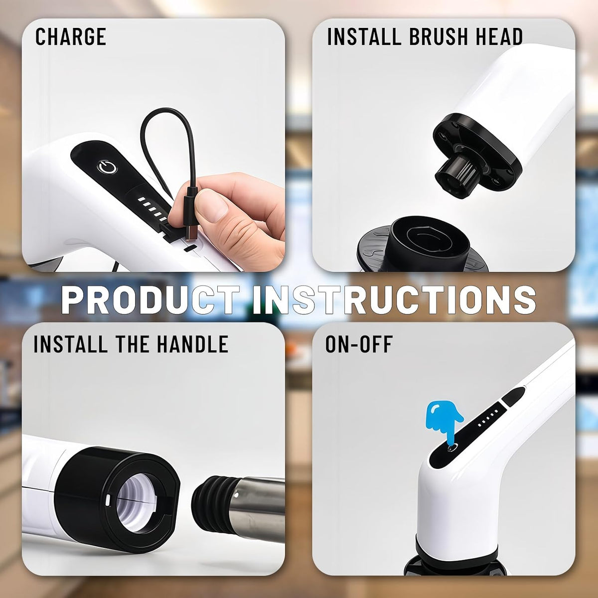 Cordless Electric Spin Scrubber – 2-Speed Power Shower Brush with 9 Heads & Adjustable Extension Handle