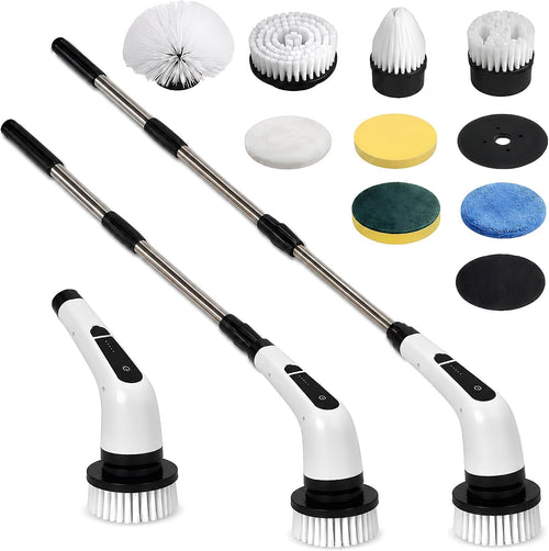 Cordless Electric Spin Scrubber – 2-Speed Power Shower Brush with 9 Heads & Adjustable Extension Handle