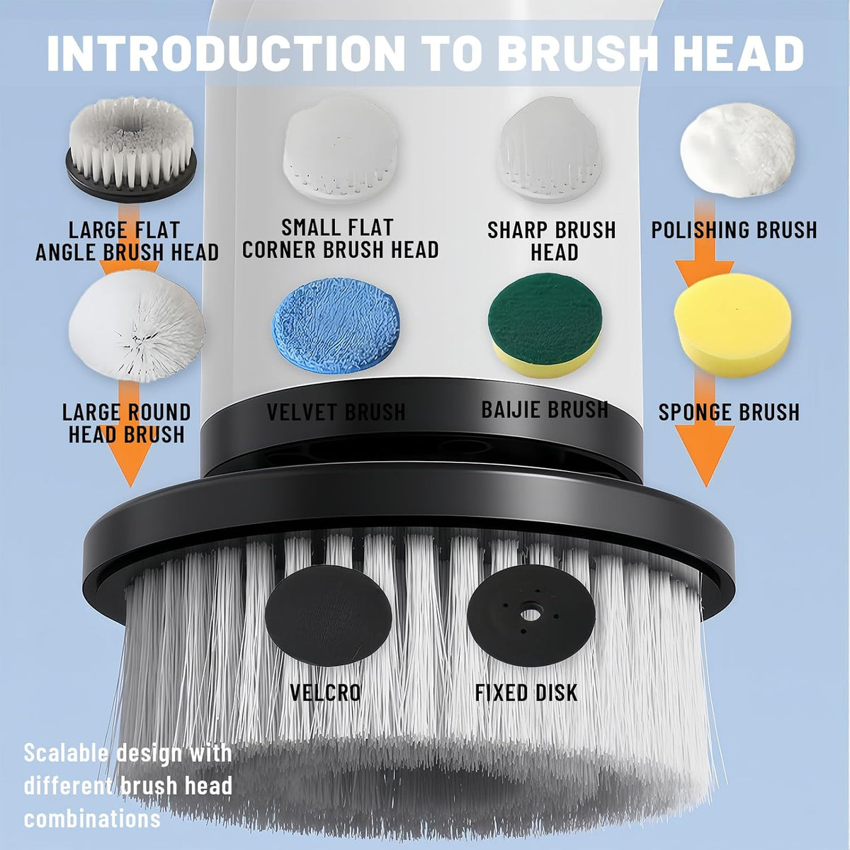 Cordless Electric Spin Scrubber – 2-Speed Power Shower Brush with 9 Heads & Adjustable Extension Handle
